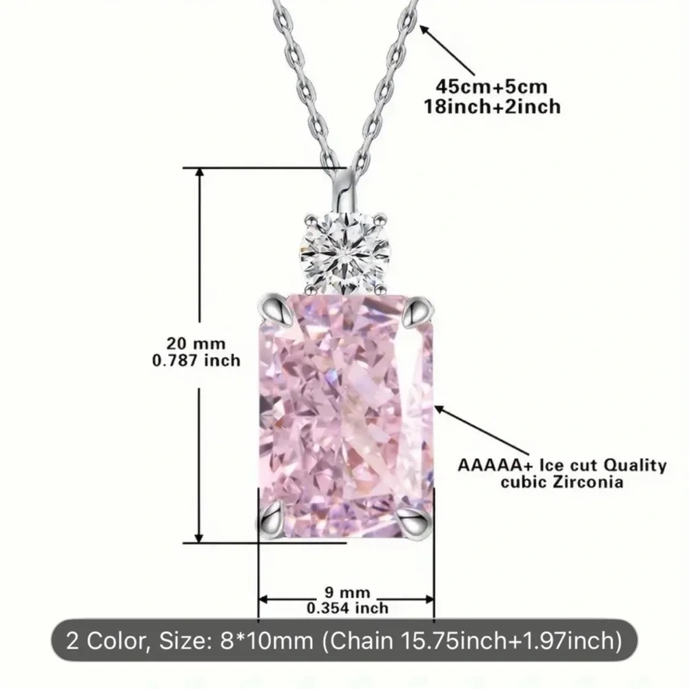 NWOT 925 Sterling Silver Pin Crushed Ice CZ Necklace & Pink Dangling Earrings